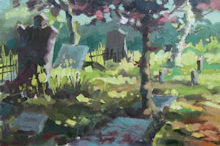De Oude Begraafplaats, olieverf op paneel/doek. 40 x 30 cm
