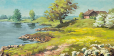 De IJsseloever bij Wilp, 100 x 50 cm. olieverf op linnen.